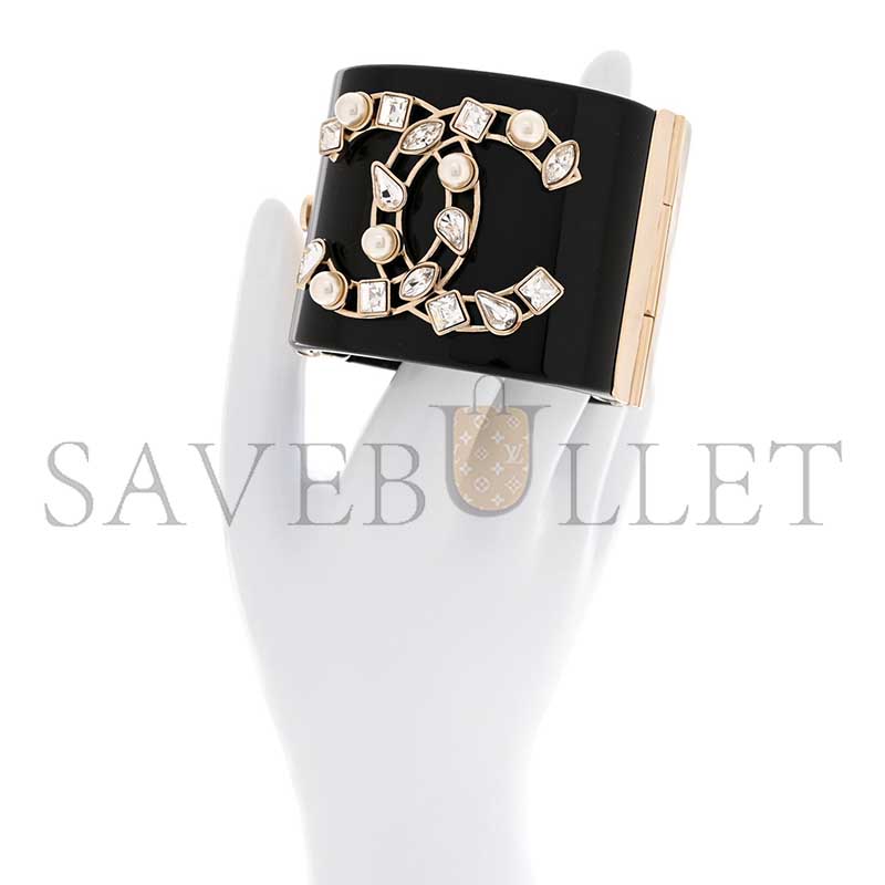 Ch**el resin crystal pearl cc cuff black bracelet